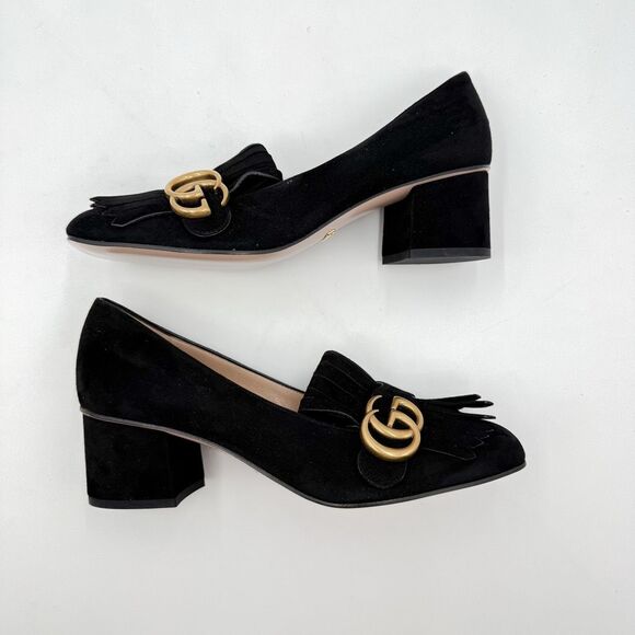 Gucci GG Marmont Loafers Pumps Kiltie Fringe Block Mid Heel Size EU 38 US 8 - Picture 7 of 12